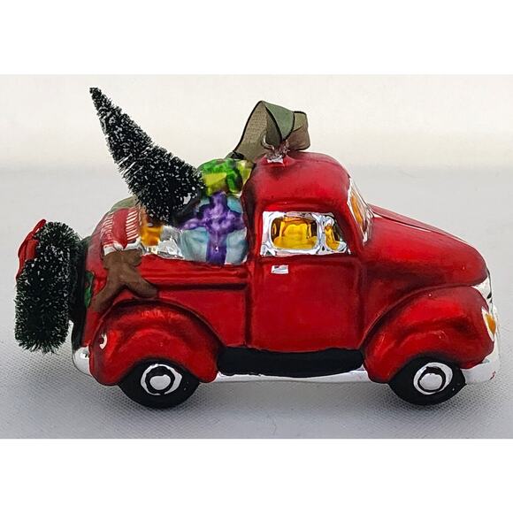 ORNAMENT-Holiday-Glass-Red Pickup Truck-Christmas Tree-Unique-Novelty-Large - Picture 3 of 14